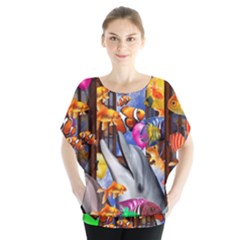 Outside The Window-swimming With Fishes Batwing Chiffon Blouse