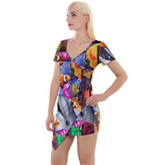 Outside The Window-swimming With Fishes Short Sleeve Asymmetric Mini Dress