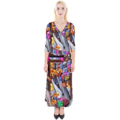 Outside The Window-swimming With Fishes Quarter Sleeve Wrap Maxi Dress