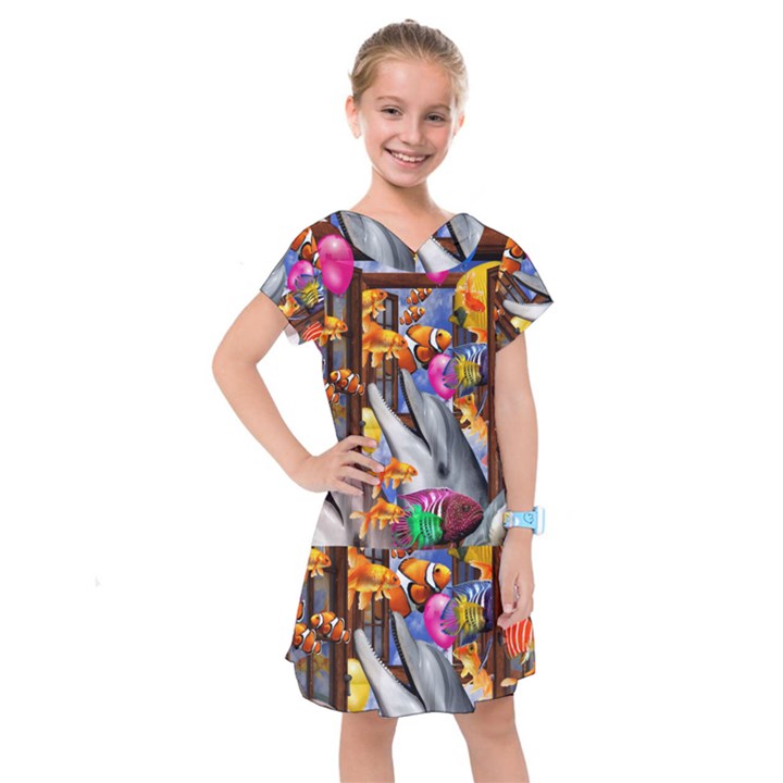 Outside The Window-swimming With Fishes Kids  Drop Waist Dress