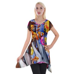 Outside The Window-swimming With Fishes Short Sleeve Side Drop Tunic