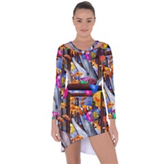 Outside The Window-swimming With Fishes Asymmetric Cut-Out Shift Dress