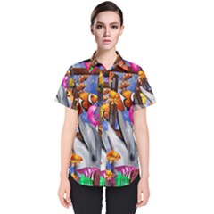 Outside The Window-swimming With Fishes Women s Short Sleeve Shirt