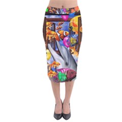 Outside The Window-swimming With Fishes Velvet Midi Pencil Skirt