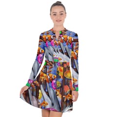 Outside The Window-swimming With Fishes Long Sleeve Panel Dress