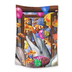 Outside The Window-swimming With Fishes Small Tapestry by impacteesstreetwearcollage