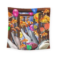 Outside The Window-swimming With Fishes Square Tapestry (Small)