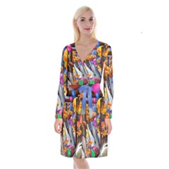 Outside The Window-swimming With Fishes Long Sleeve Velvet Front Wrap Dress