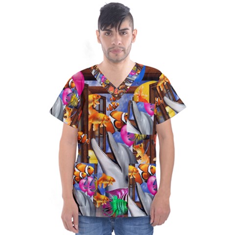 Outside The Window-swimming With Fishes Men s V-neck Scrub Top by impacteesstreetwearcollage