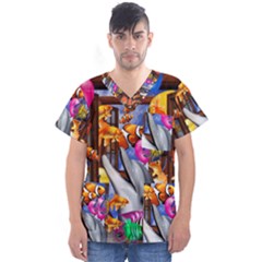 Outside The Window-swimming With Fishes Men s V-Neck Scrub Top