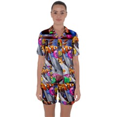 Outside The Window-swimming With Fishes Satin Short Sleeve Pajamas Set