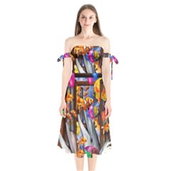 Outside The Window-swimming With Fishes Shoulder Tie Bardot Midi Dress