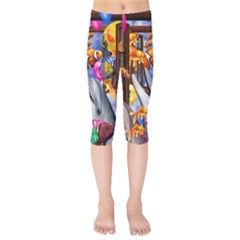 Outside The Window-swimming With Fishes Kids  Capri Leggings 