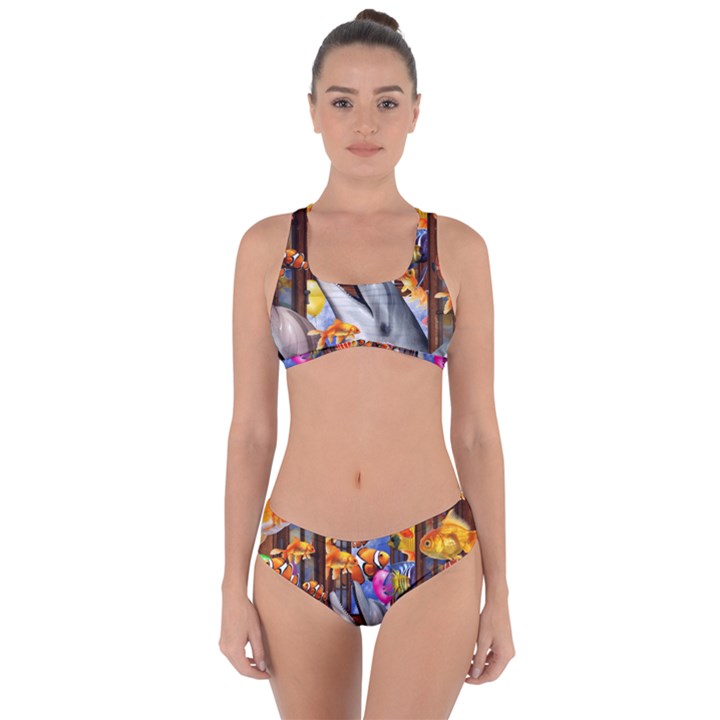 Outside The Window-swimming With Fishes Criss Cross Bikini Set