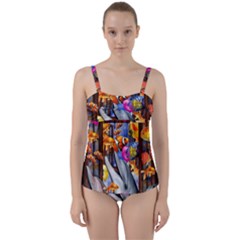 Outside The Window-swimming With Fishes Twist Front Tankini Set