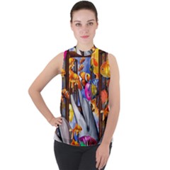 Outside The Window-swimming With Fishes Mock Neck Chiffon Sleeveless Top