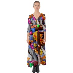 Outside The Window-swimming With Fishes Button Up Boho Maxi Dress