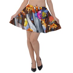 Outside The Window-swimming With Fishes Velvet Skater Skirt