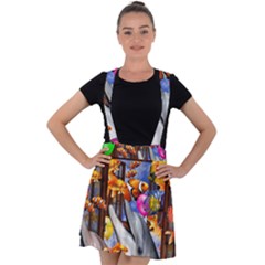 Outside The Window-swimming With Fishes Velvet Suspender Skater Skirt