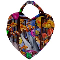 Outside The Window-swimming With Fishes Giant Heart Shaped Tote