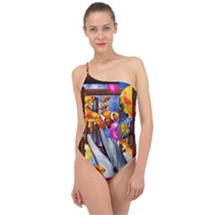 Outside The Window-swimming With Fishes Classic One Shoulder Swimsuit by impacteesstreetwearcollage