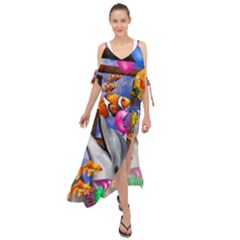 Outside The Window-swimming With Fishes Maxi Chiffon Cover Up Dress