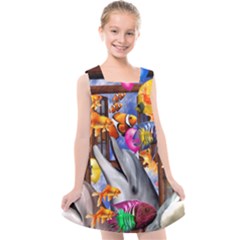 Outside The Window-swimming With Fishes Kids  Cross Back Dress