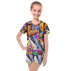 Outside The Window-swimming With Fishes Kids  Mesh Tee and Shorts Set