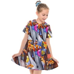 Outside The Window-swimming With Fishes Kids  Short Sleeve Shirt Dress