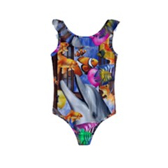 Outside The Window-swimming With Fishes Kids  Frill Swimsuit