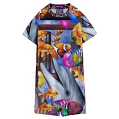 Outside The Window-swimming With Fishes Kids  Boyleg Half Suit Swimwear