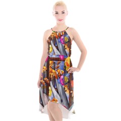 Outside The Window-swimming With Fishes High-Low Halter Chiffon Dress 