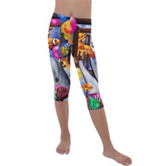 Outside The Window-swimming With Fishes Kids  Lightweight Velour Capri Leggings 