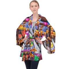 Outside The Window-swimming With Fishes Long Sleeve Velvet Kimono 