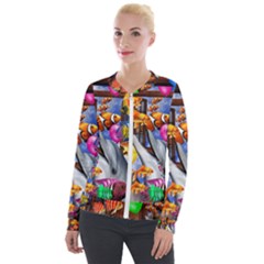 Outside The Window-swimming With Fishes Velvet Zip Up Jacket