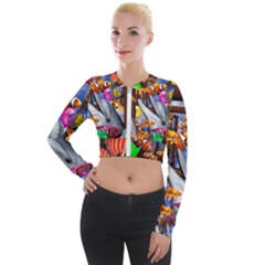 Outside The Window-swimming With Fishes Long Sleeve Cropped Velvet Jacket