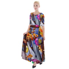 Outside The Window-swimming With Fishes Half Sleeves Maxi Dress