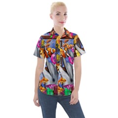 Outside The Window-swimming With Fishes Women s Short Sleeve Pocket Shirt