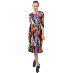 Outside The Window-swimming With Fishes Ruffle End Midi Chiffon Dress