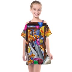 Outside The Window-swimming With Fishes Kids  One Piece Chiffon Dress