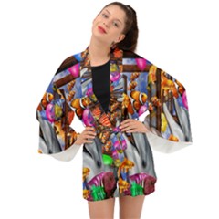 Outside The Window-swimming With Fishes Long Sleeve Kimono