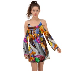 Outside The Window-swimming With Fishes Kimono Sleeves Boho Dress