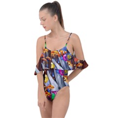 Outside The Window-swimming With Fishes Drape Piece Swimsuit