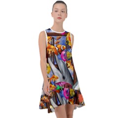 Outside The Window-swimming With Fishes Frill Swing Dress