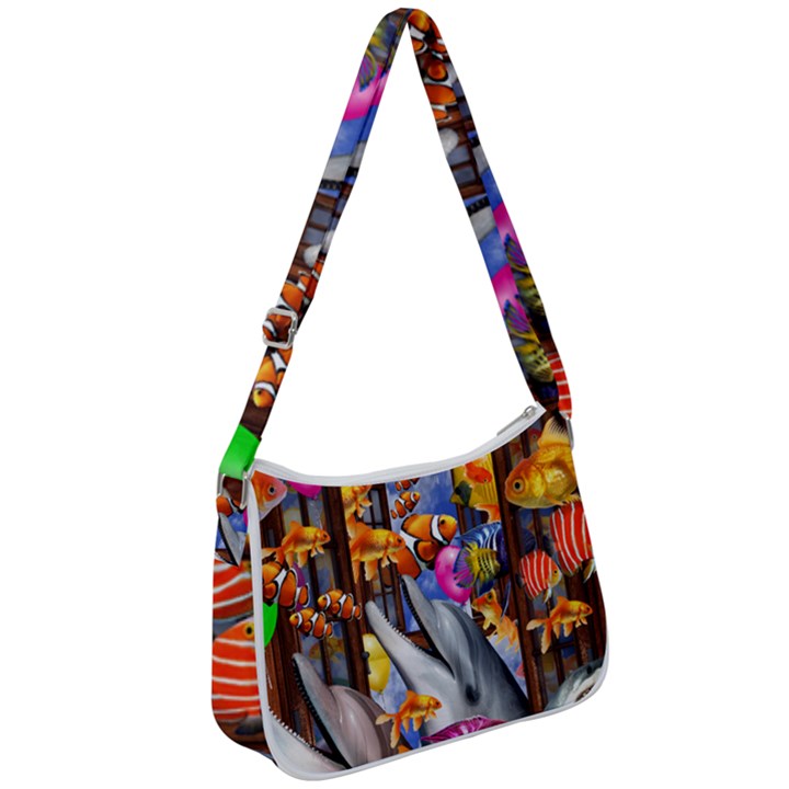 Outside The Window-swimming With Fishes Zip Up Shoulder Bag