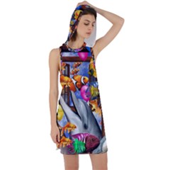 Outside The Window-swimming With Fishes Racer Back Hoodie Dress