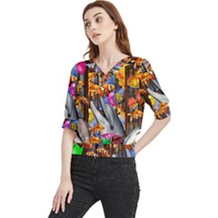 Outside The Window-swimming With Fishes Quarter Sleeve Blouse