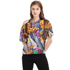 Outside The Window-swimming With Fishes One Shoulder Cut Out Tee