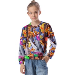 Outside The Window-swimming With Fishes Kids  Long Sleeve Tee with Frill 