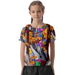 Outside The Window-swimming With Fishes Kids  Frill Chiffon Blouse